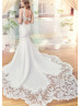 Ivory Lace Satin Open Back Graceful Wedding Dress